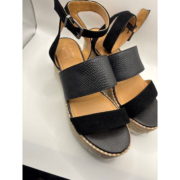 Crown Vintage Daylen Black Suede Espadrille Wedge Sandals - Picture 1 of 5